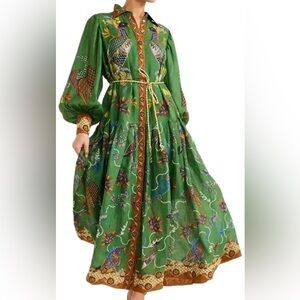 NEW Print Maxi Shirt Dress Long Lantern Sleeve Button Down  Dress with Belt